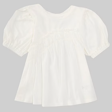 Habitual Girl - Puff Sleeve Ruched Top in White