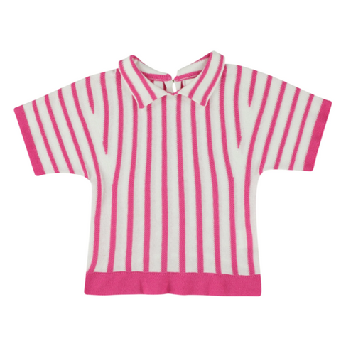 morley - Pink Striped Short Sleeve Sweater