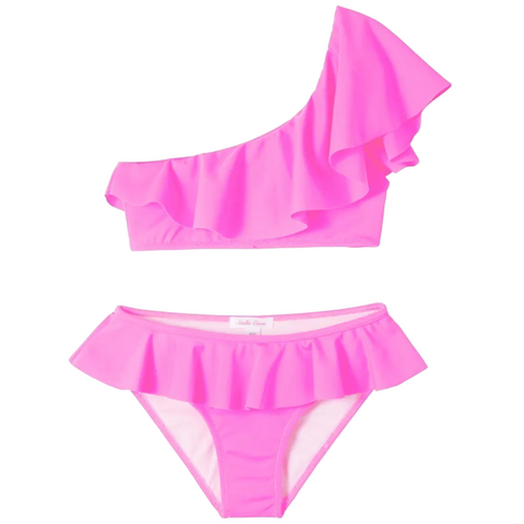 Stella Cove - Neon Pink Ruffle One Shoulder Bikini