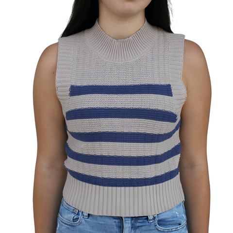 By Together - Striped Sweater Tank in Mocha Blue