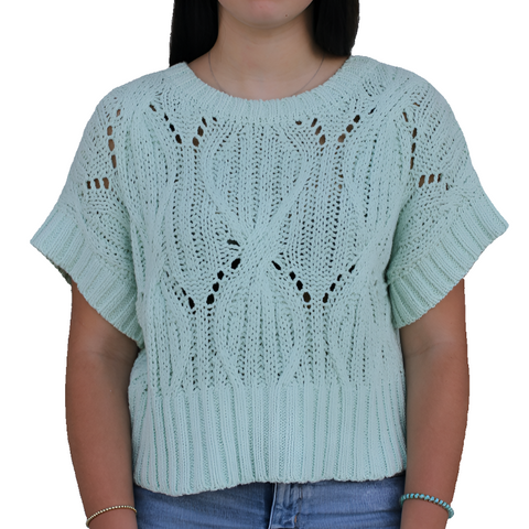 By Together - Short Sleeve Oversized Sweater in Mint