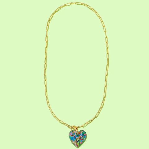 Paperclip Chain Heart Necklace - Colorful Confetti