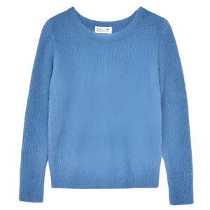 Round Neck Fuzzy Sweater - Blue