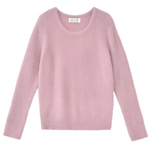 Round Neck Fuzzy Sweater - Light Pink