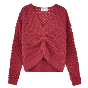 Popcorn Knit Sweater - Dark Red