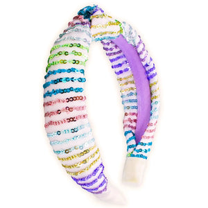 too! - Sparkly Sequin Knot Headband in Rainbow Confetti