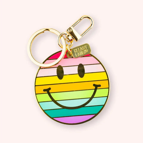 too! - Rainbow Smiley Face Keychain
