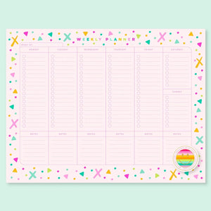 too! - Pink Rainbow Shapes Weekly Notepad