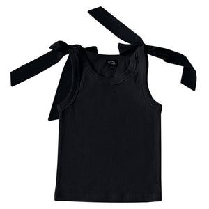 Little Olin - Bow Tank Top in Black