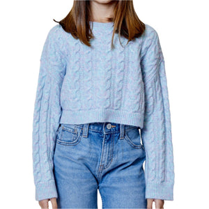 Braided Cropped Knit Sweater - Blue/Pink