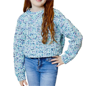 Fuzzy Pom Pom Sweater - Dashing Blue