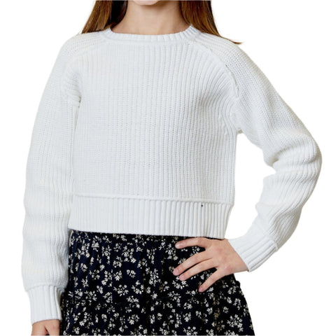 Ribbed Knit Cropped Sweater - Winter White