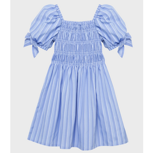 Habitual Girl - Smocked Bubble Sleeve Dress in Blue