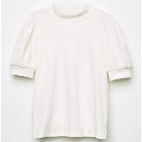 HAYDEN - Ribbed Puff Sleeve Top in White