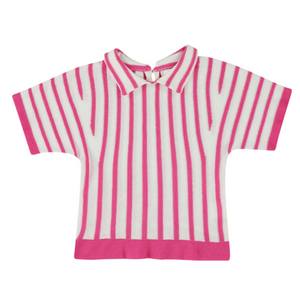 morley - Pink Striped Short Sleeve Sweater