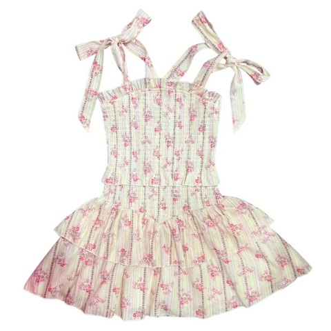 KatieJ - Emerson Dress in Cream Floral Stripe