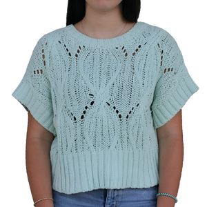 Short Sleeve Oversized Sweater - Mint