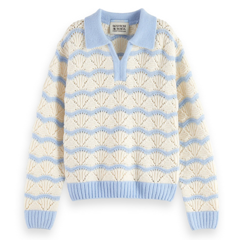 Boxy Pullover with Collar - Pacific Blue