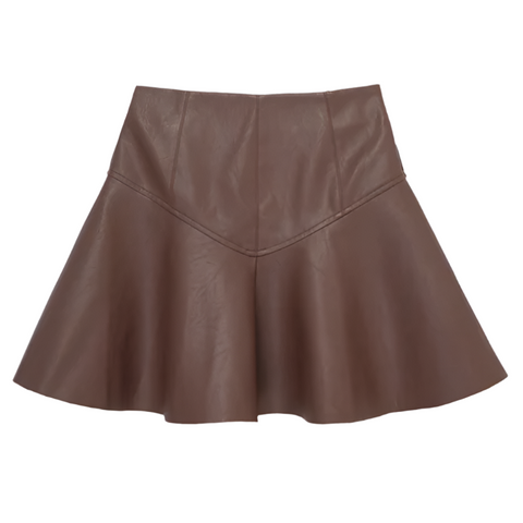 Faux Leather Skirt - Brown