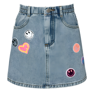 Patched Jean Skirt