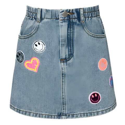 Patched Jean Skirt