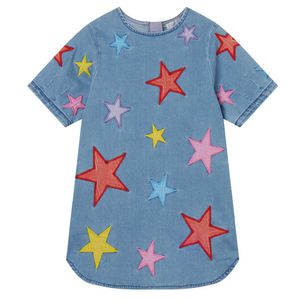 Denim Dress - Multi Embroidered Stars