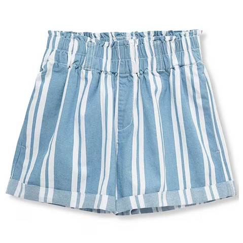 High Waisted Shorts - Striped Denim