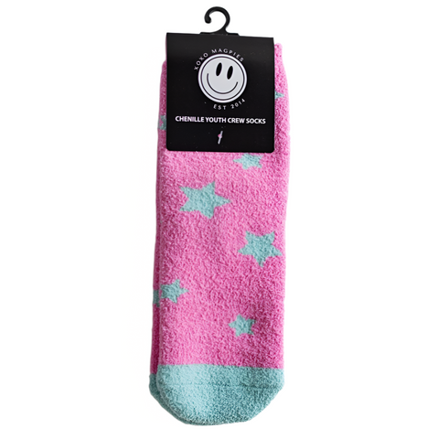 Fuzzy Socks - Pink/Aqua Star