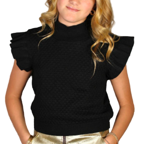 Mock Neck Knit Top - Black