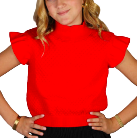 Mock Neck Knit Top - Red