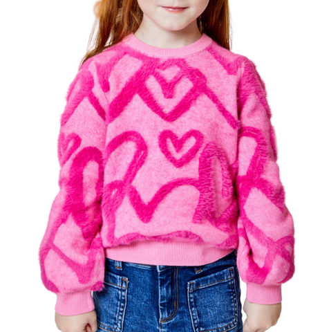 Fuzzy Heart Sweater - Pink