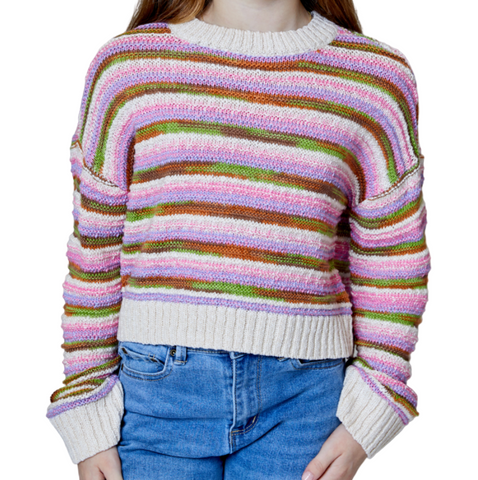 Striped Knit Sweater - Pink/Purple/Brown