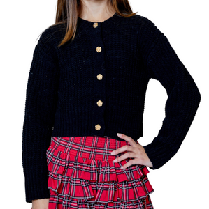 Rose Button Cardigan - Black