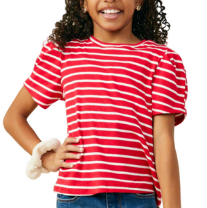 Red Stripe Puff Sleeve Top