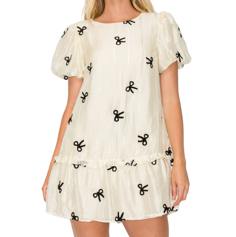 Bow Mini Dress - Cream