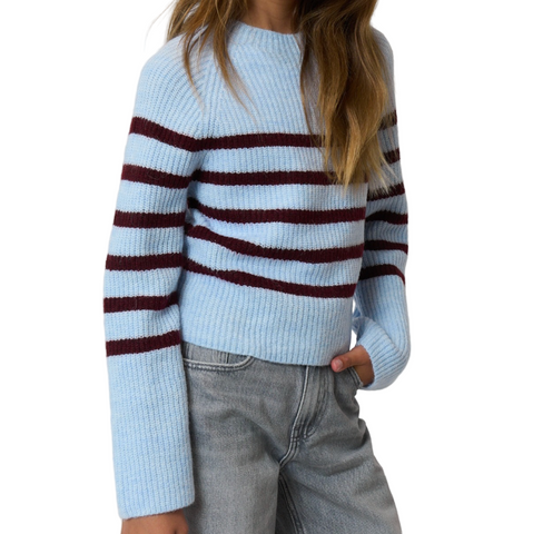 Striped Ribbed Sweater - Blue/Red