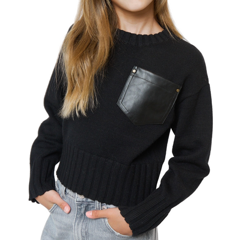 Leather Pocket Sweater - Black