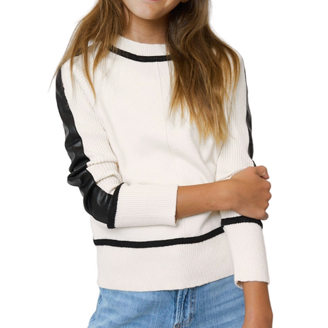 Leather Trim Sweater - Ivory