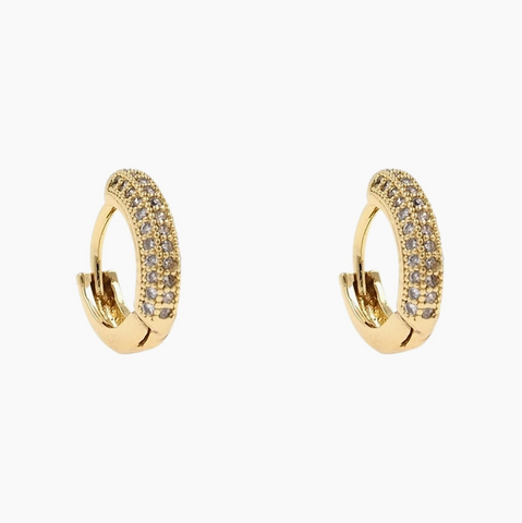 Dainty Pave Huggie Hoops - Gold