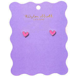 Stud Enamel Heart Earrings - Pink