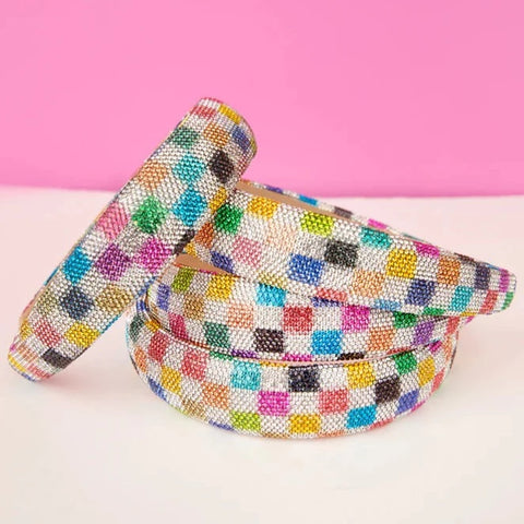 Bari Lynn - Checkered Headband in Rainbow