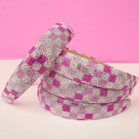 Bari Lynn - Checkered Headband in Pink
