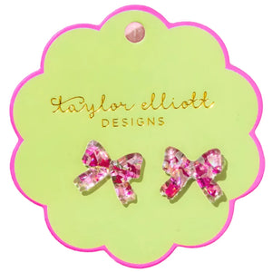 Stud Bow Earrings - Pink Confetti