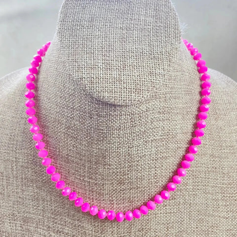 Barb Crystal Beaded Necklace - Hot Pink