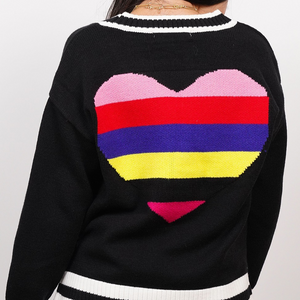 Central Park West - Cora Striped Heart Cardigan in Black