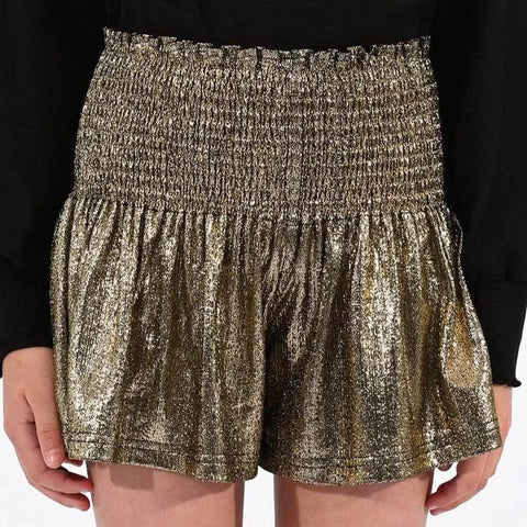 Molly Bracken - Knitted Metallic Shorts in Gold