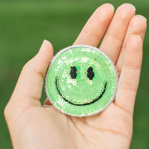 too! - Green Sequin Smiley Patch
