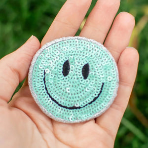 too! - Mint Sequin Smiley Patch