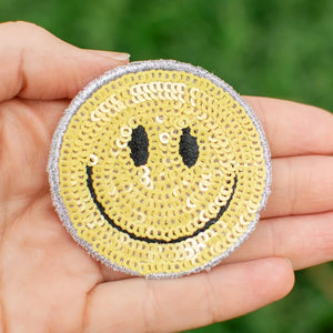 too! - Yellow Sequin Smiley Patch