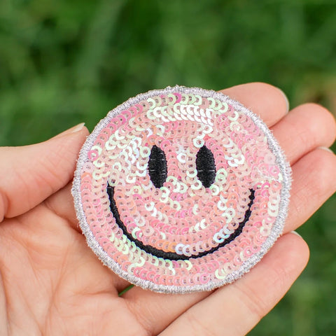 too! - Light Pink Sequin Smiley Patch